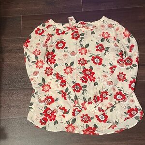 LOFT Floral Blouse - Red and Cream